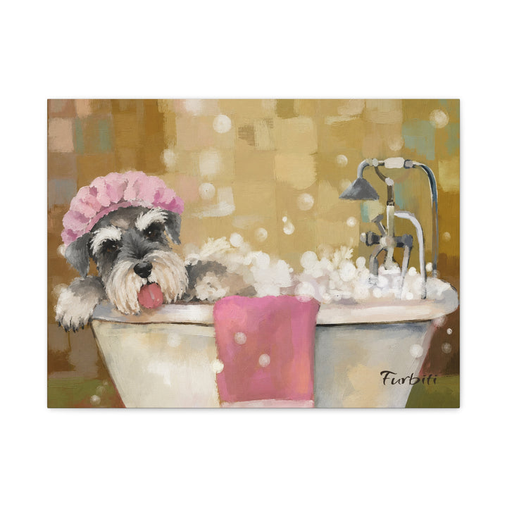 Bath Time Alternate Dog Landscape Pet Portrait Canvas Example