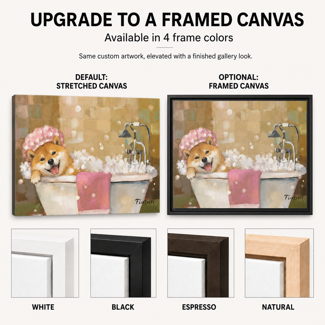 Bath Time Shiba Landscape Pet Portrait Canvas Material And Print Details