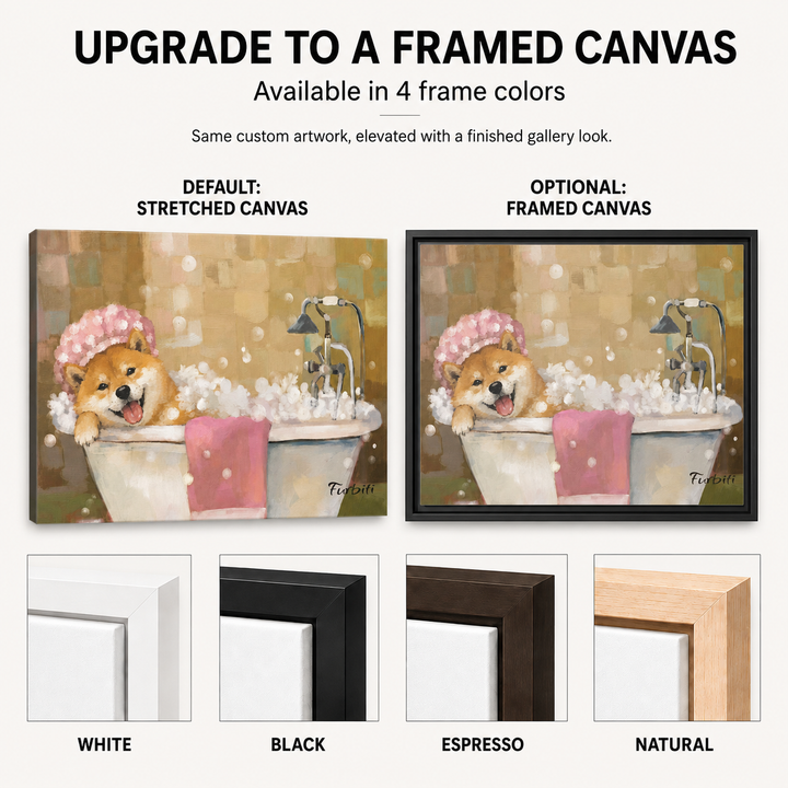 Bath Time Shiba Landscape Pet Portrait Canvas Material And Print Details