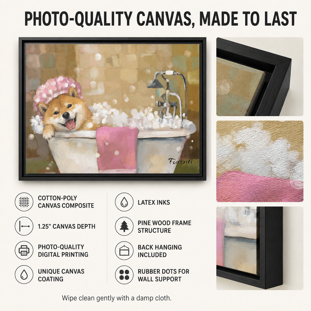 Bath Time Shiba Landscape Pet Portrait Canvas Size Guide