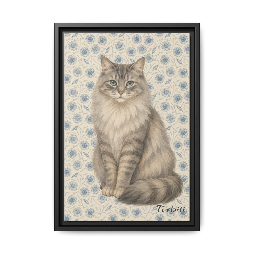 Black Framed Blue Floral Pet Canvas Portrait Product View