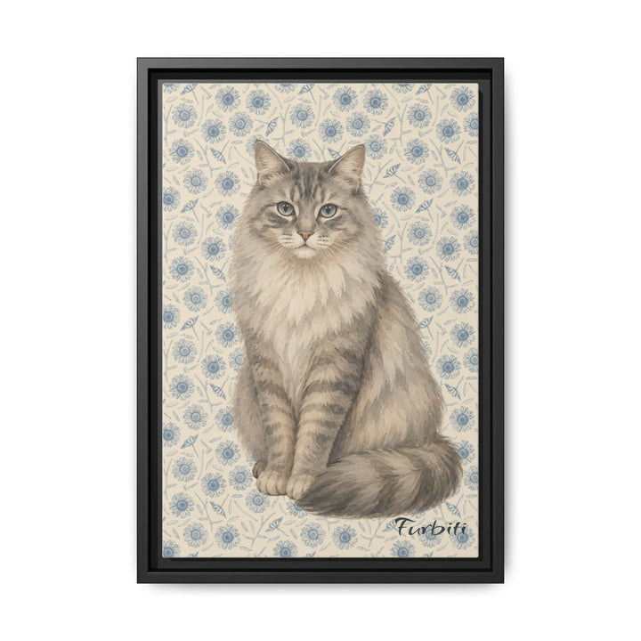 Black Framed Blue Floral Pet Canvas Portrait Product View