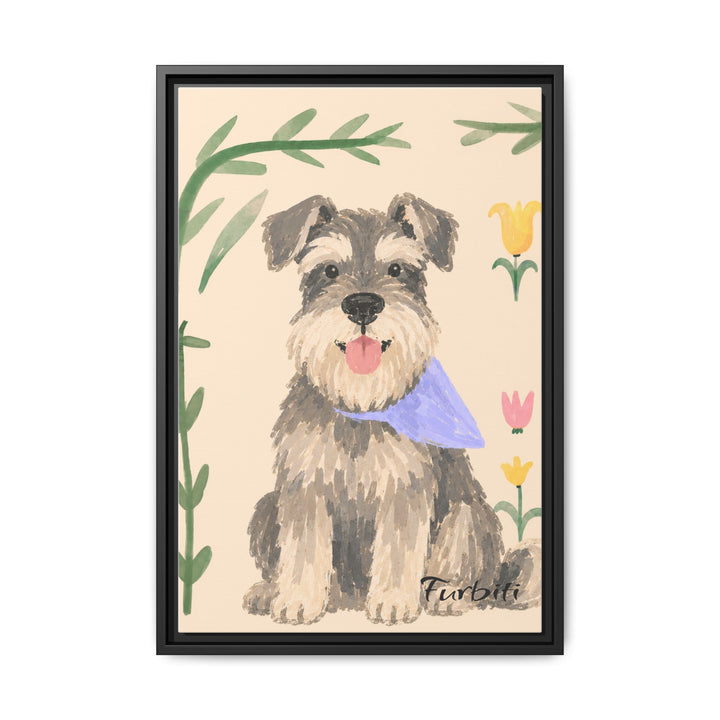 Black Framed Botanical Schnauzer Pet Canvas Portrait Main Product View