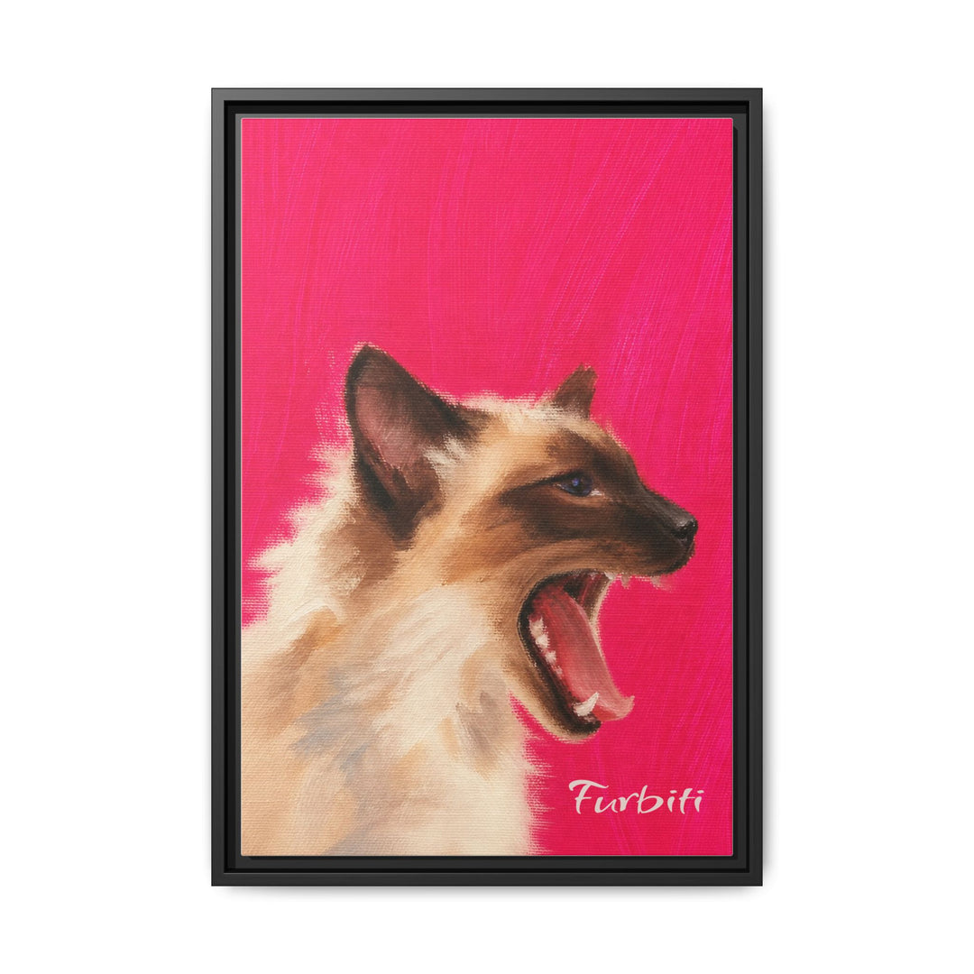 Black Framed Bright Pink Cat Pet Canvas Portrait Main Product View