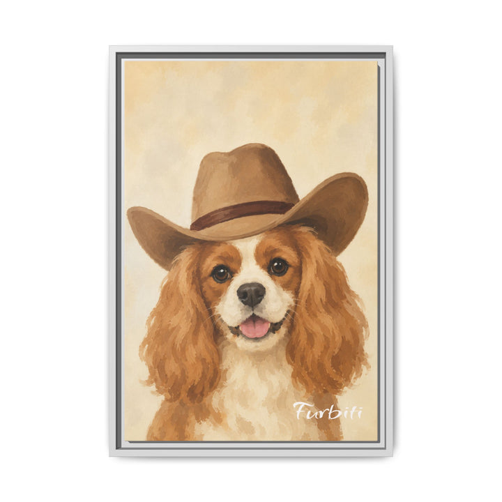 Black Framed Cowboy Dog Pet Canvas Portrait Frame Option View
