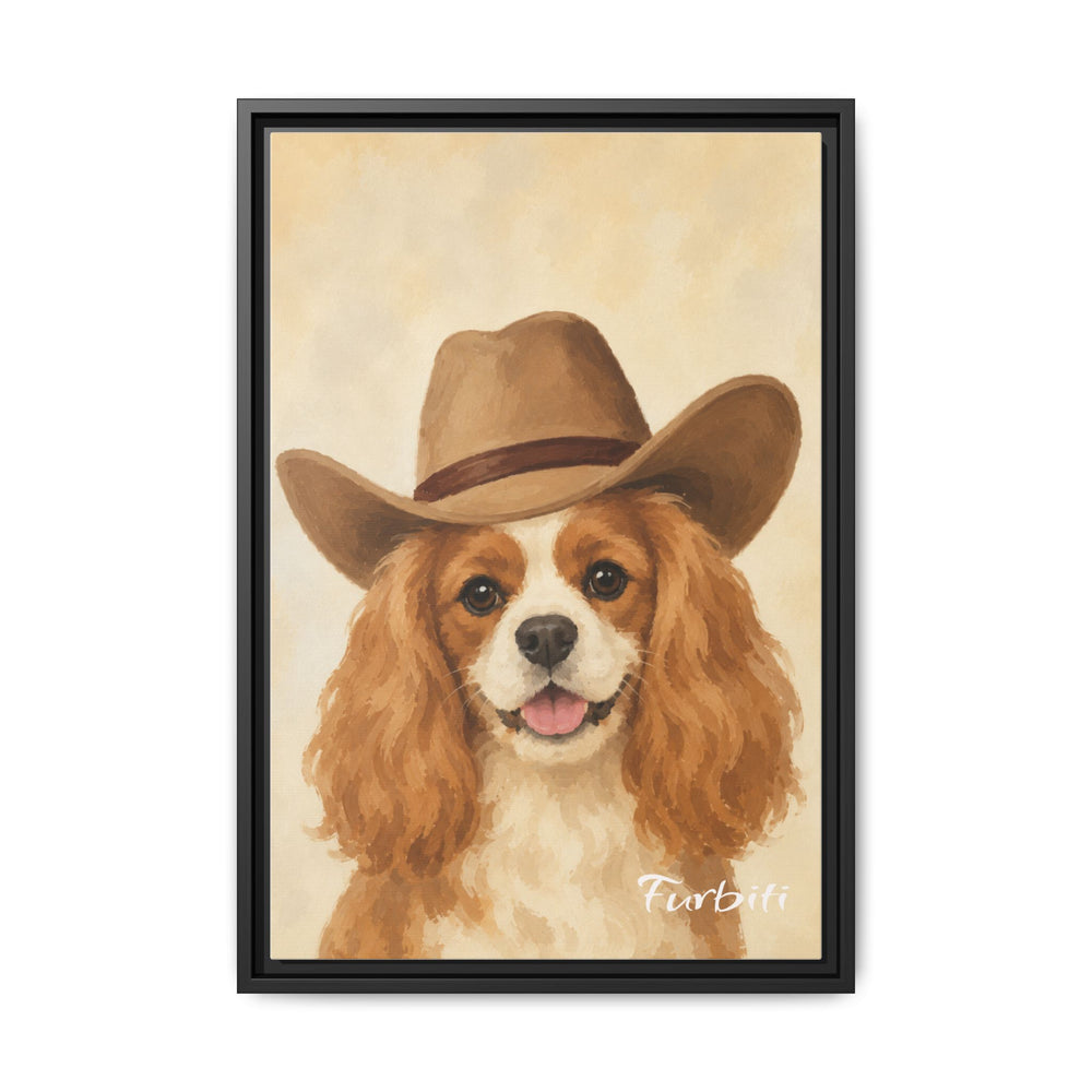 Black Framed Cowboy Dog Pet Canvas Portrait Main Product View