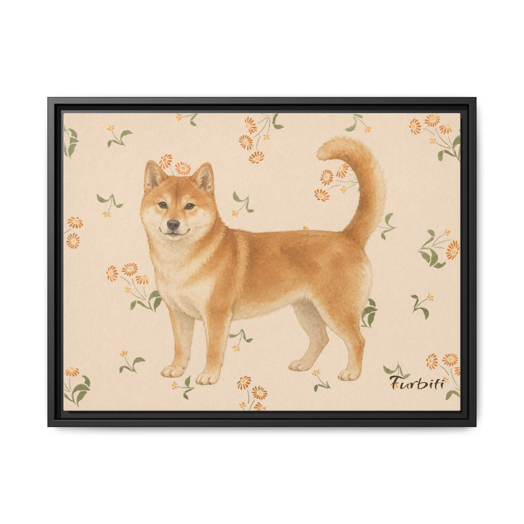 Black Framed Floral Shiba Horizontal Pet Canvas Product View