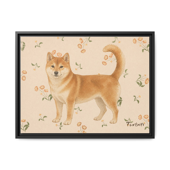 Black Framed Floral Shiba Horizontal Pet Canvas Product View
