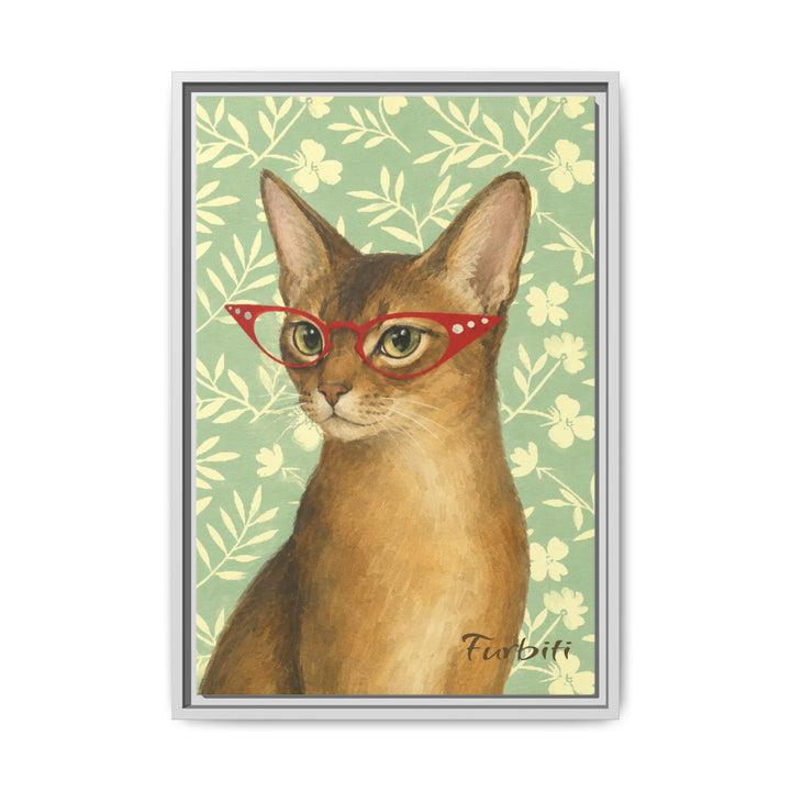 Black Framed Green Floral Cat Pet Canvas Portrait Frame Option View