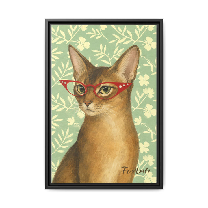 Black Framed Green Floral Cat Pet Canvas Portrait Main Product View