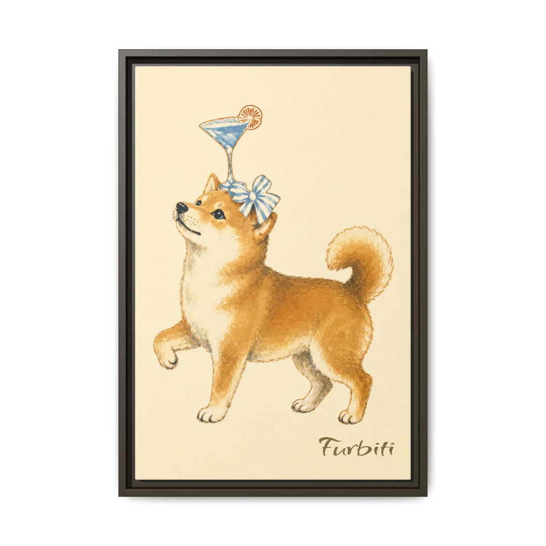 Black Framed Martini Dog Pet Canvas Portrait Frame Option View