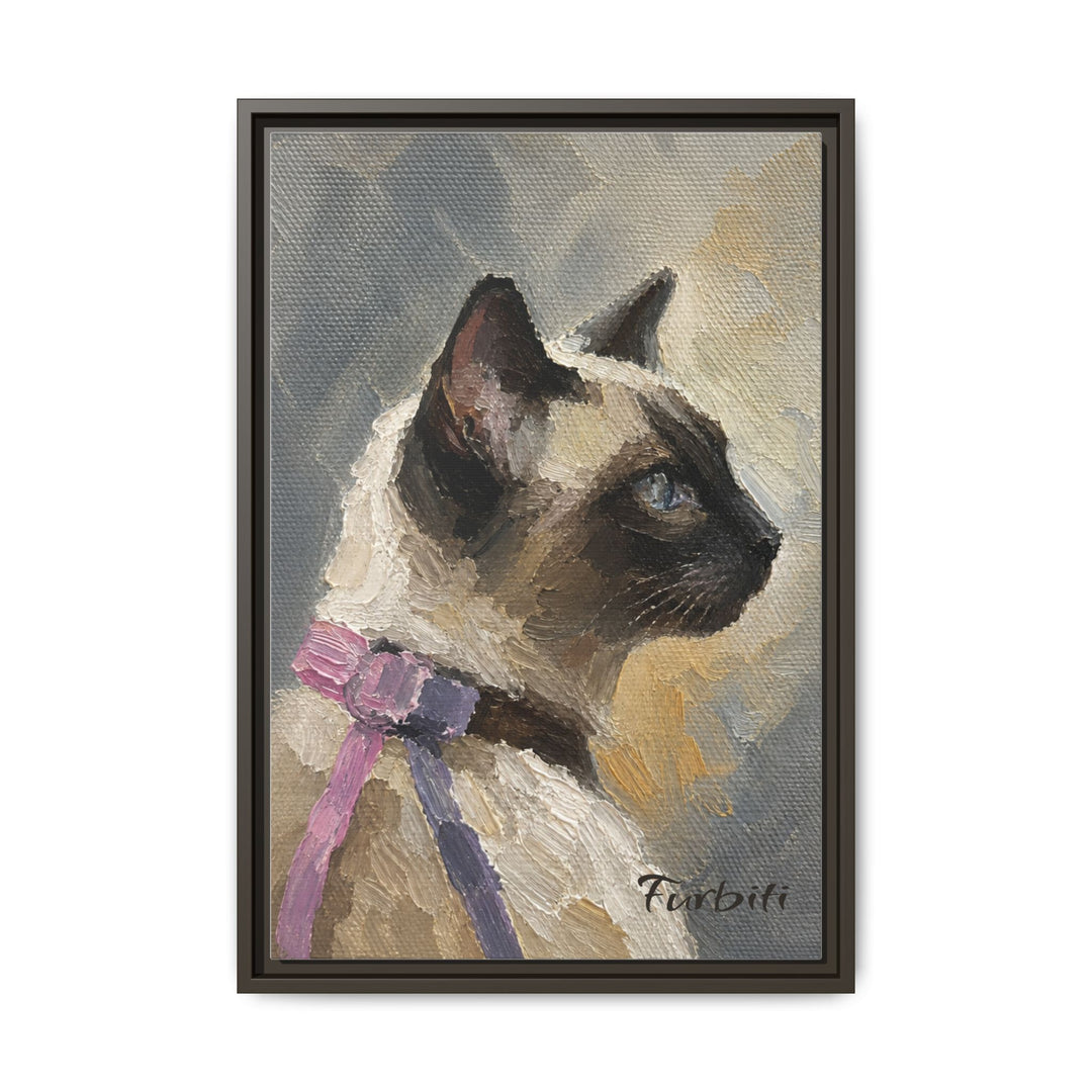 Black Framed Modern Siamese Cat Pet Canvas Portrait Frame Option View