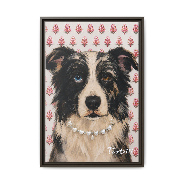 Black Framed Pink Floral Dog Pet Canvas Portrait Frame Option View