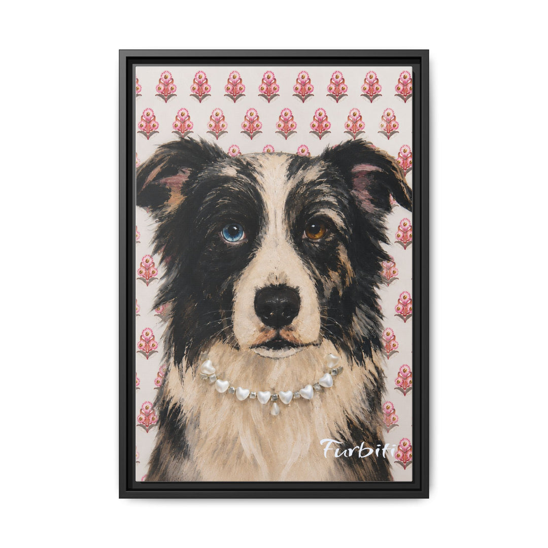 Black Framed Pink Floral Dog Pet Canvas Portrait Main Product View