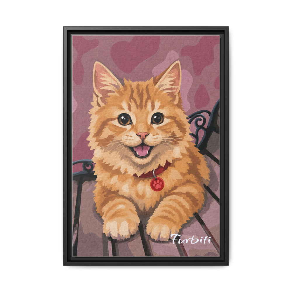 Black Framed Pink Hearts Cat Pet Canvas Portrait Main Product View