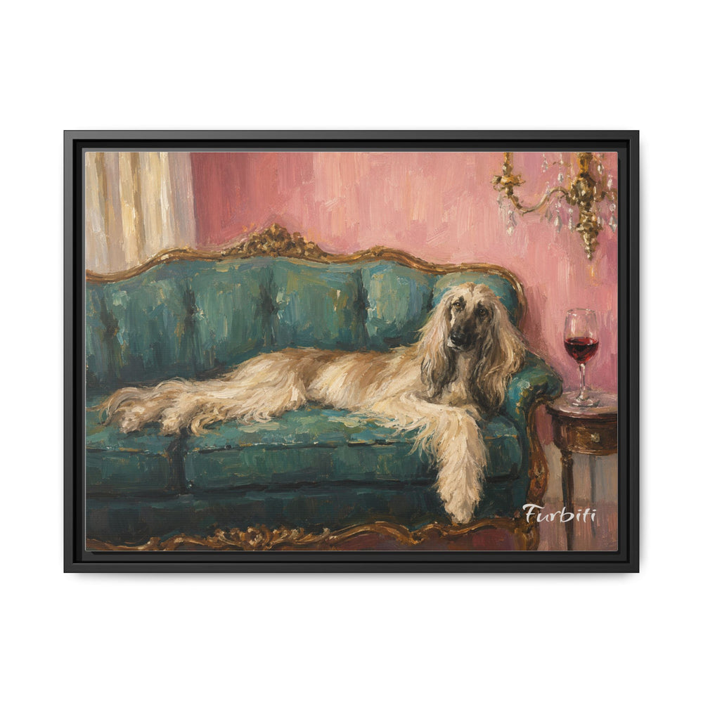 Black Framed Velvet Sofa Dog Horizontal Pet Canvas Product View