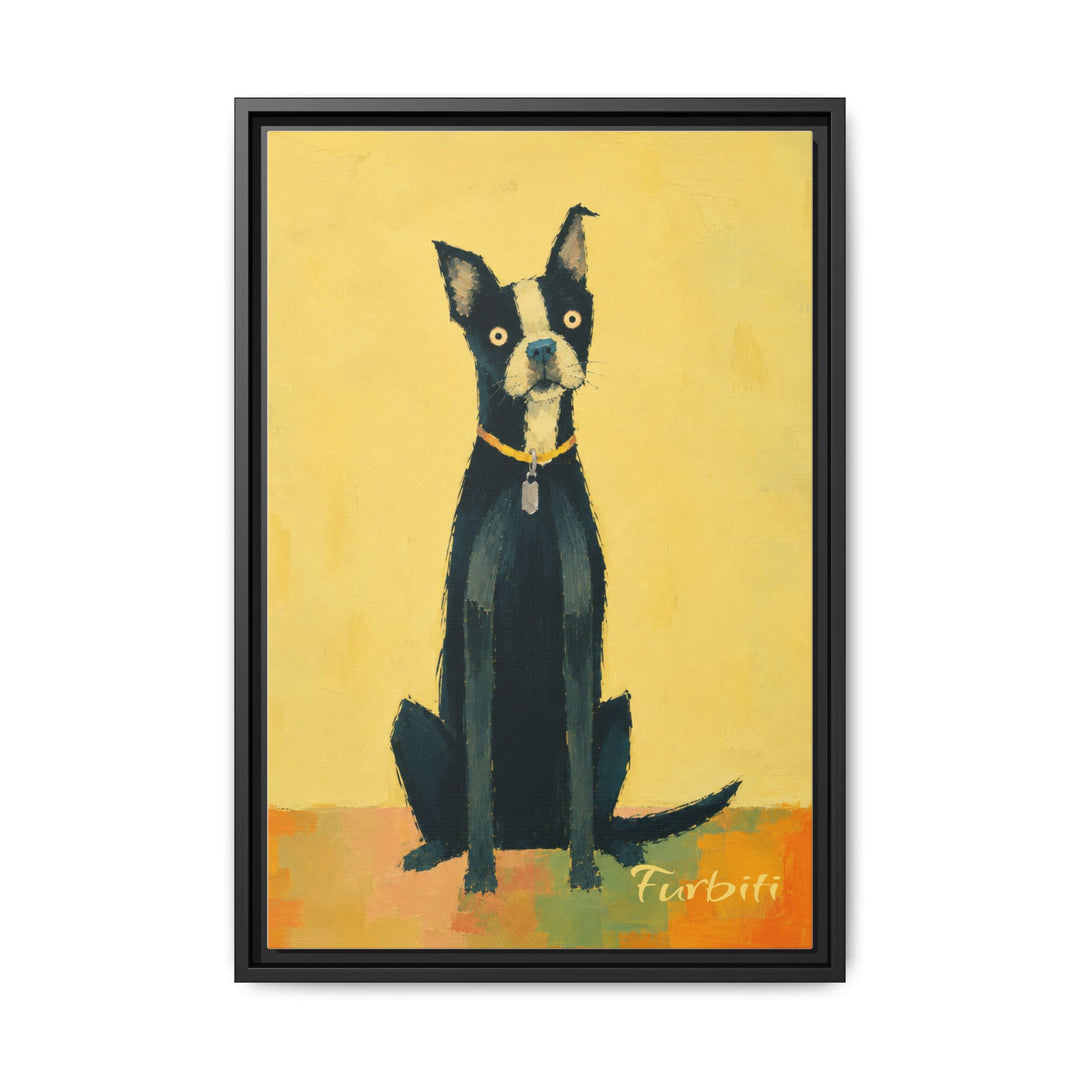 Black Framed Yellow Pop Art Dog Pet Canvas Portrait Main Product View
