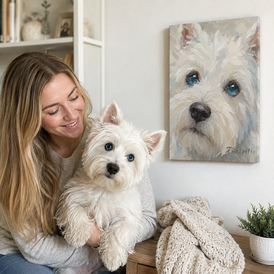 Blue Eyed Cat Pet Canvas Portrait Displayed With Pet Owner