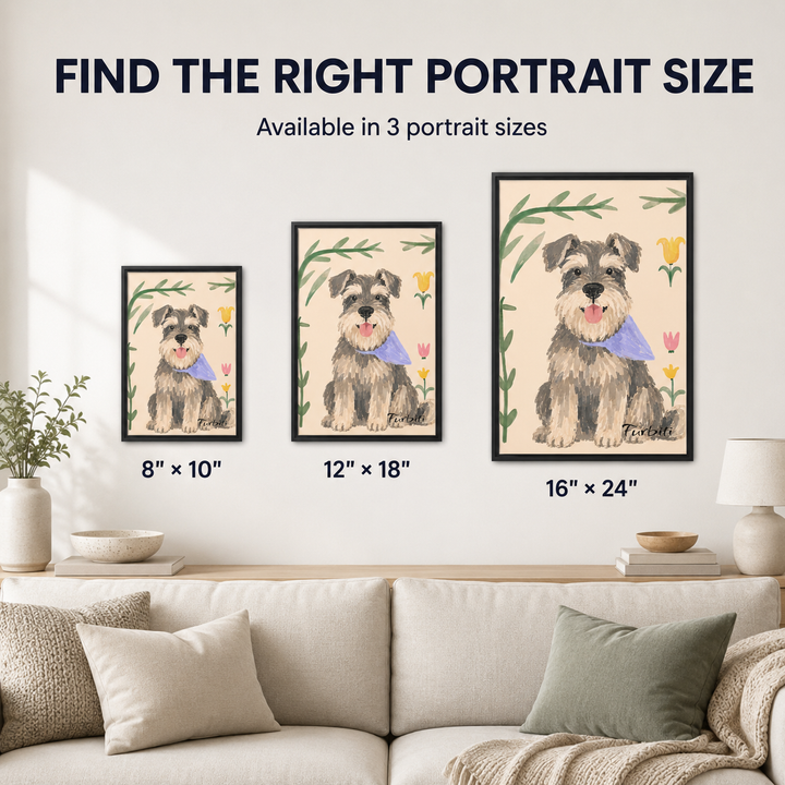 Botanical Schnauzer Pet Canvas Portrait Size Guide