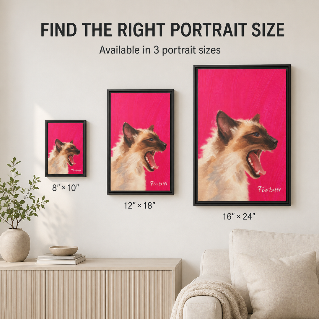 Bright Pink Cat Pet Canvas Portrait Size Guide