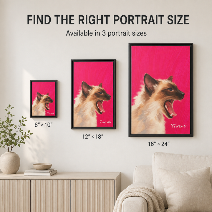 Bright Pink Cat Pet Canvas Portrait Size Guide