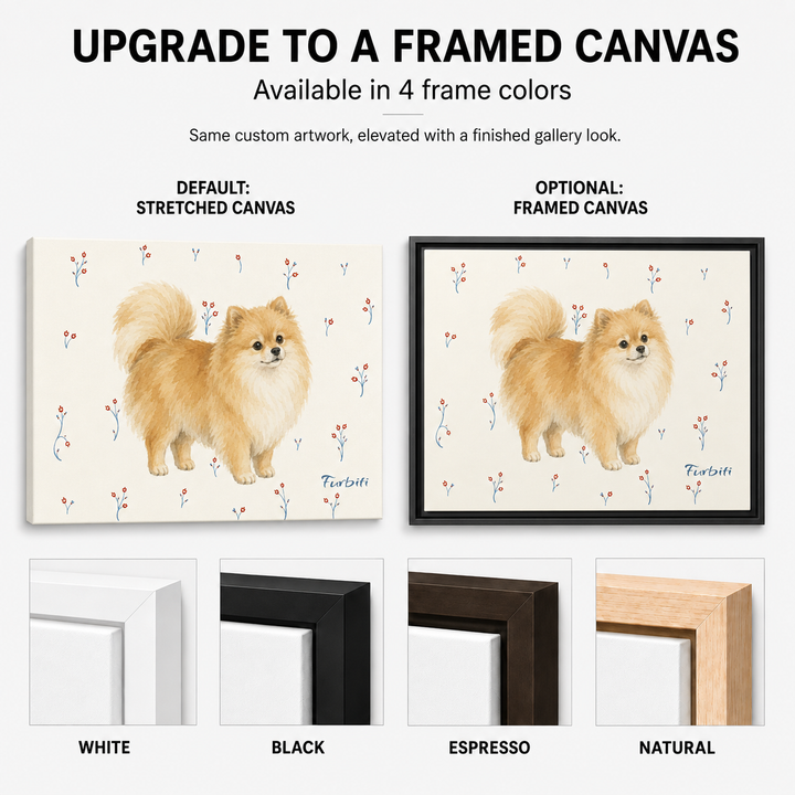 Cream Pomeranian Landscape Pet Portrait Canvas Material And Print Details