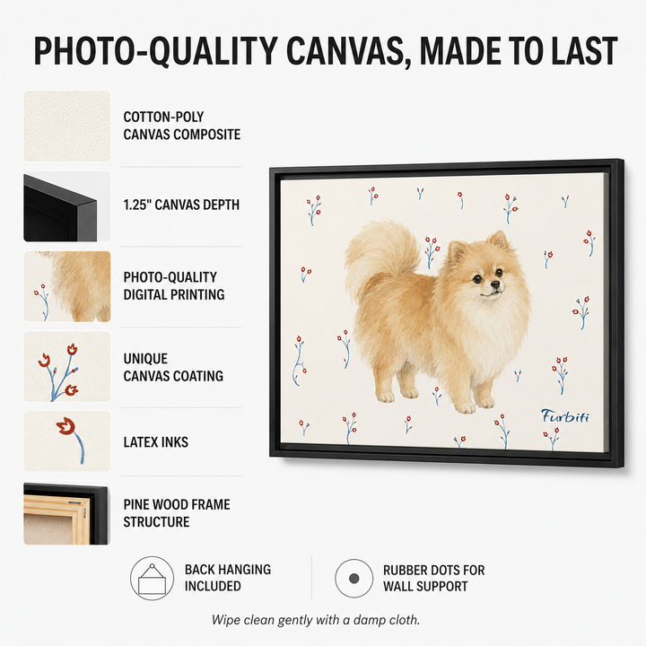 Cream Pomeranian Landscape Pet Portrait Canvas Size Guide