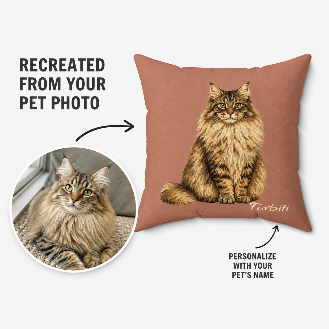 Custom dusty rose pet portrait pillow from photo with personalized name