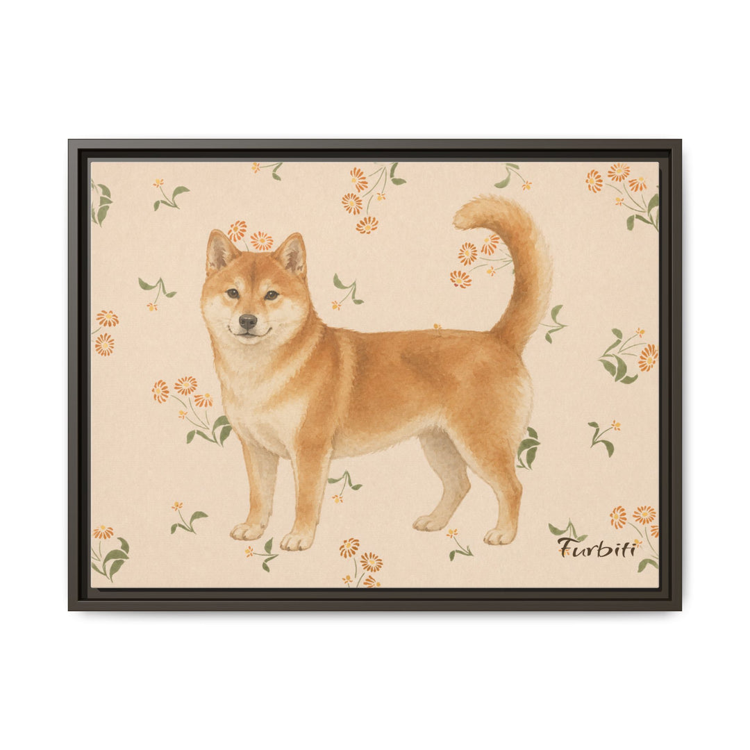 Espresso Framed Floral Shiba Horizontal Pet Canvas Product View