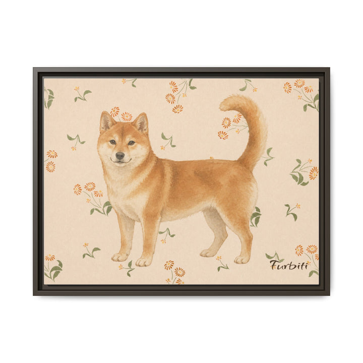 Espresso Framed Floral Shiba Horizontal Pet Canvas Product View