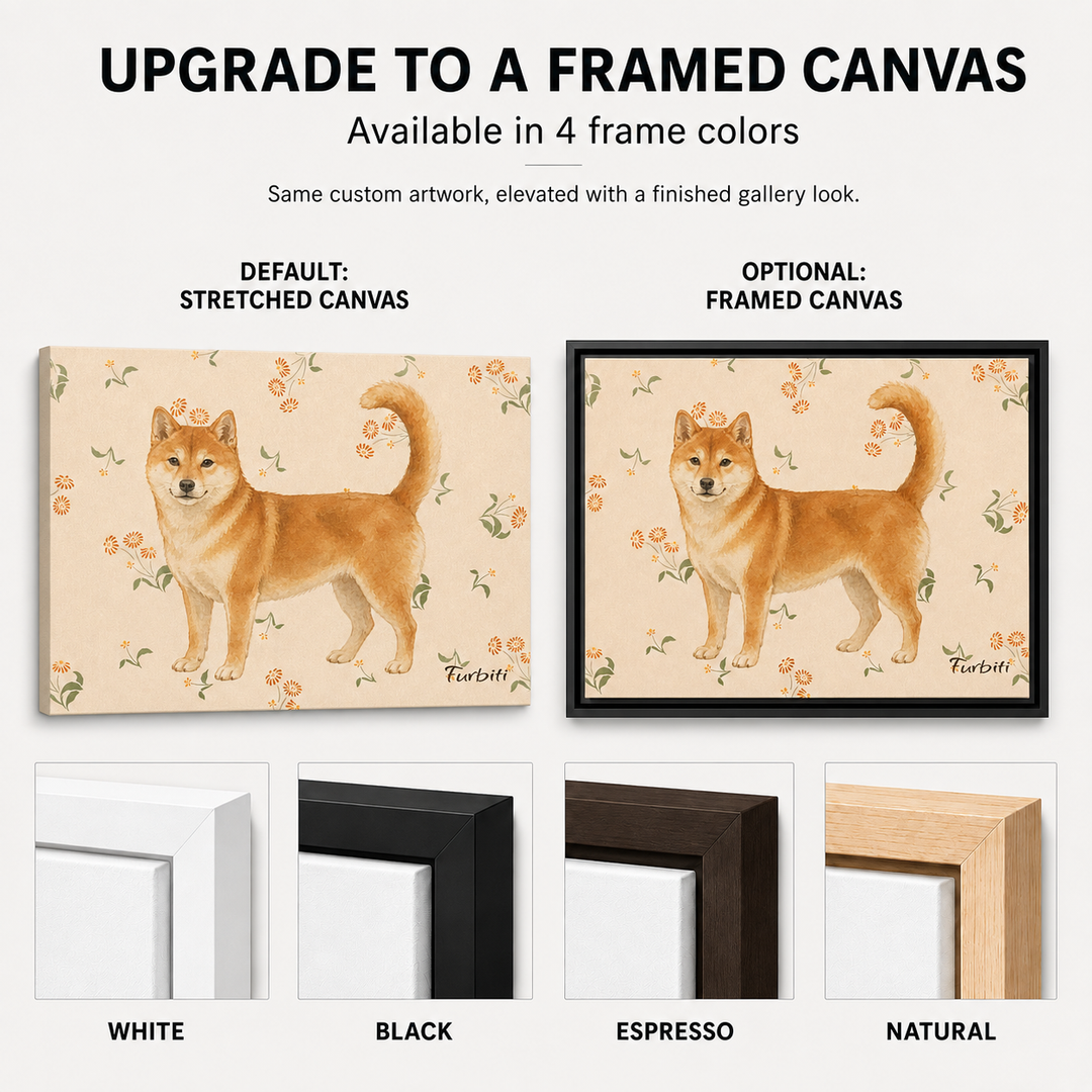Floral Shiba Landscape Pet Portrait Canvas Material And Print Details