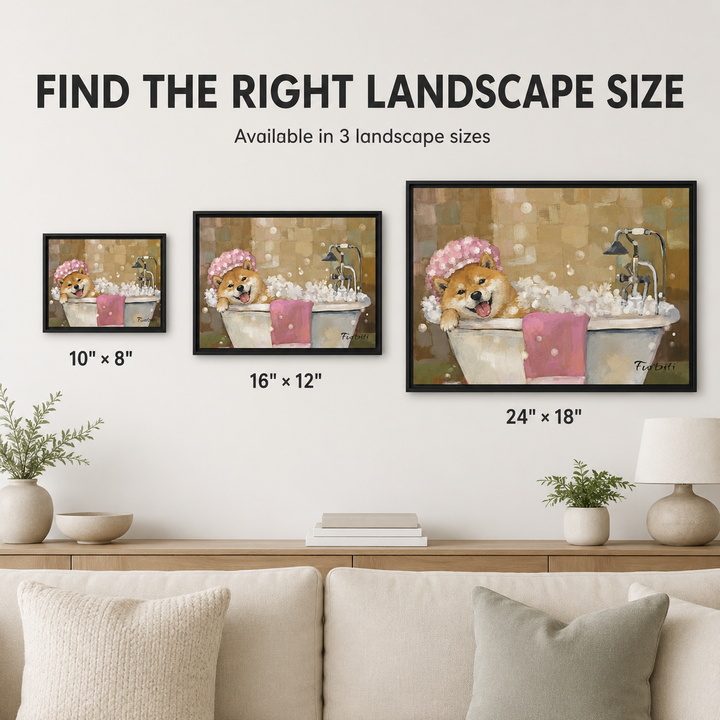 Framed Bath Time Shiba Horizontal Pet Canvas Upgrade Guide