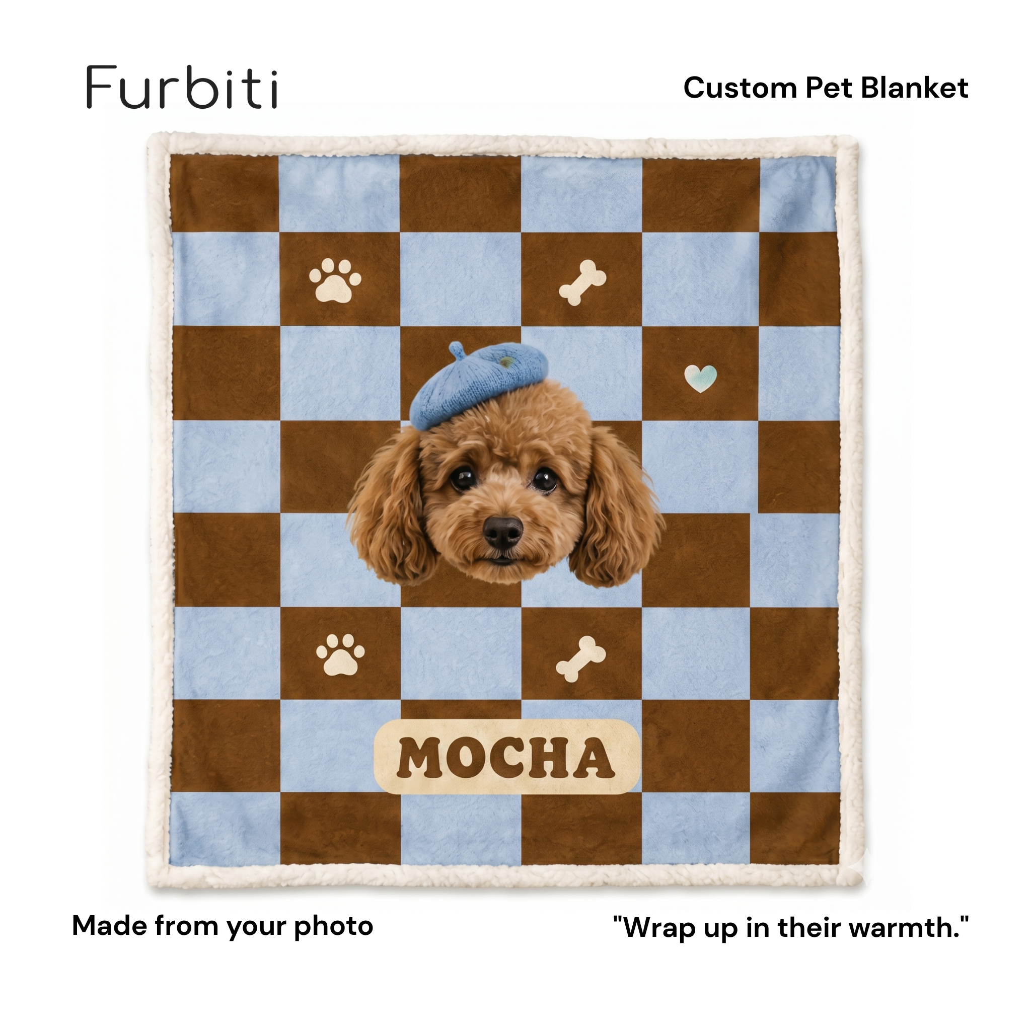 Furbiti custom pet blanket checkmate design personalised pet gift UK
