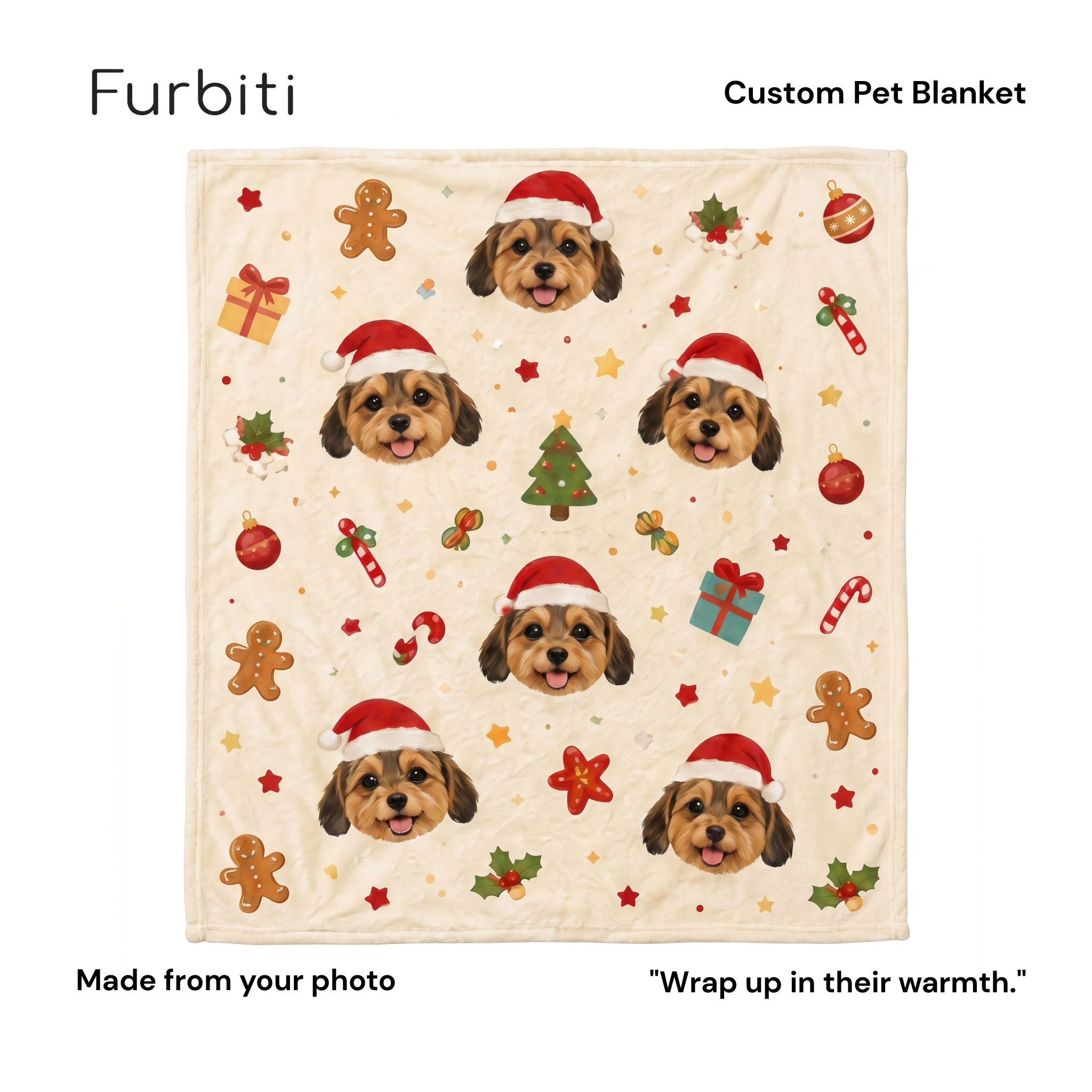 Furbiti custom pet blanket merry paws Christmas design pet lover gift