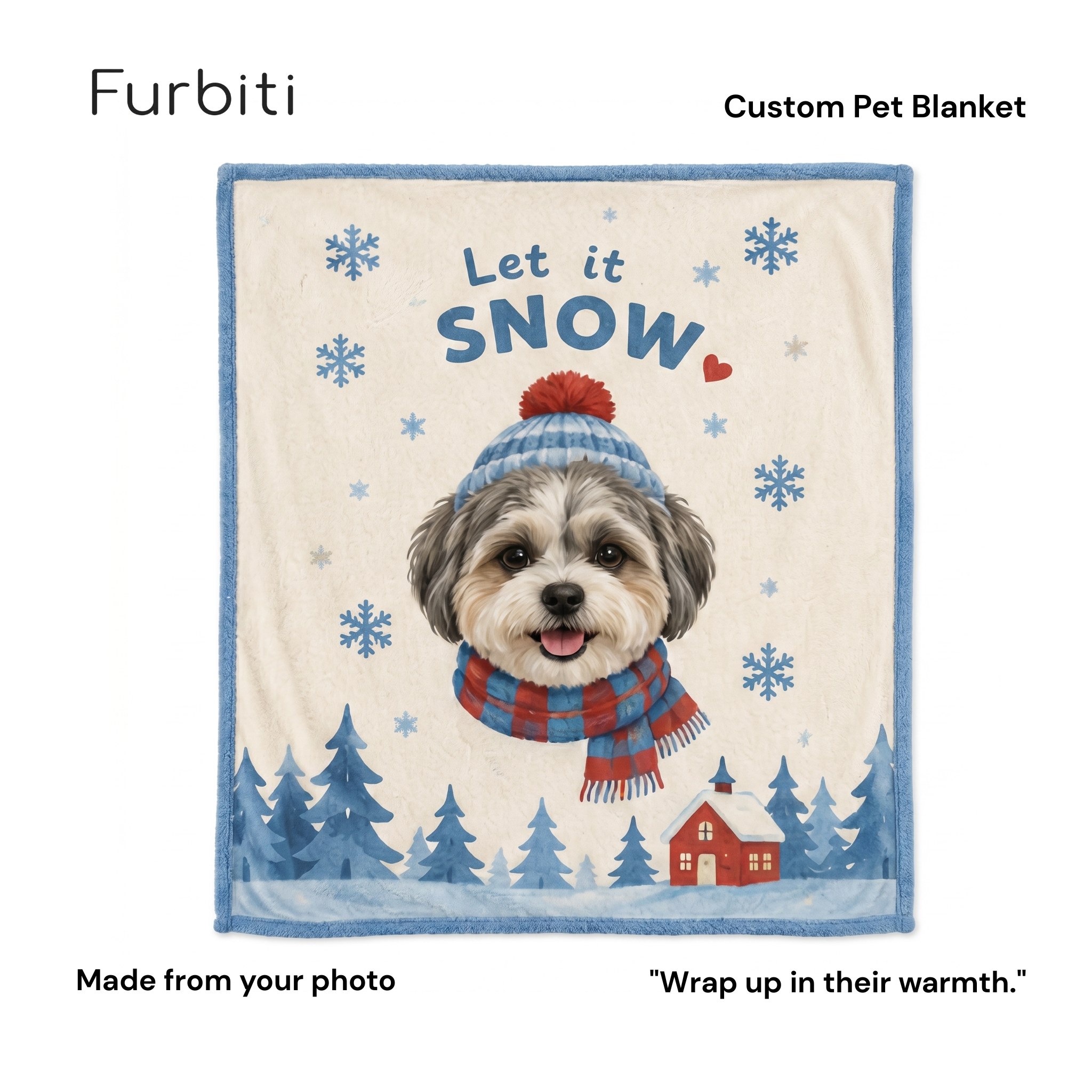 Furbiti custom pet blanket snow day design personalised from pet photo