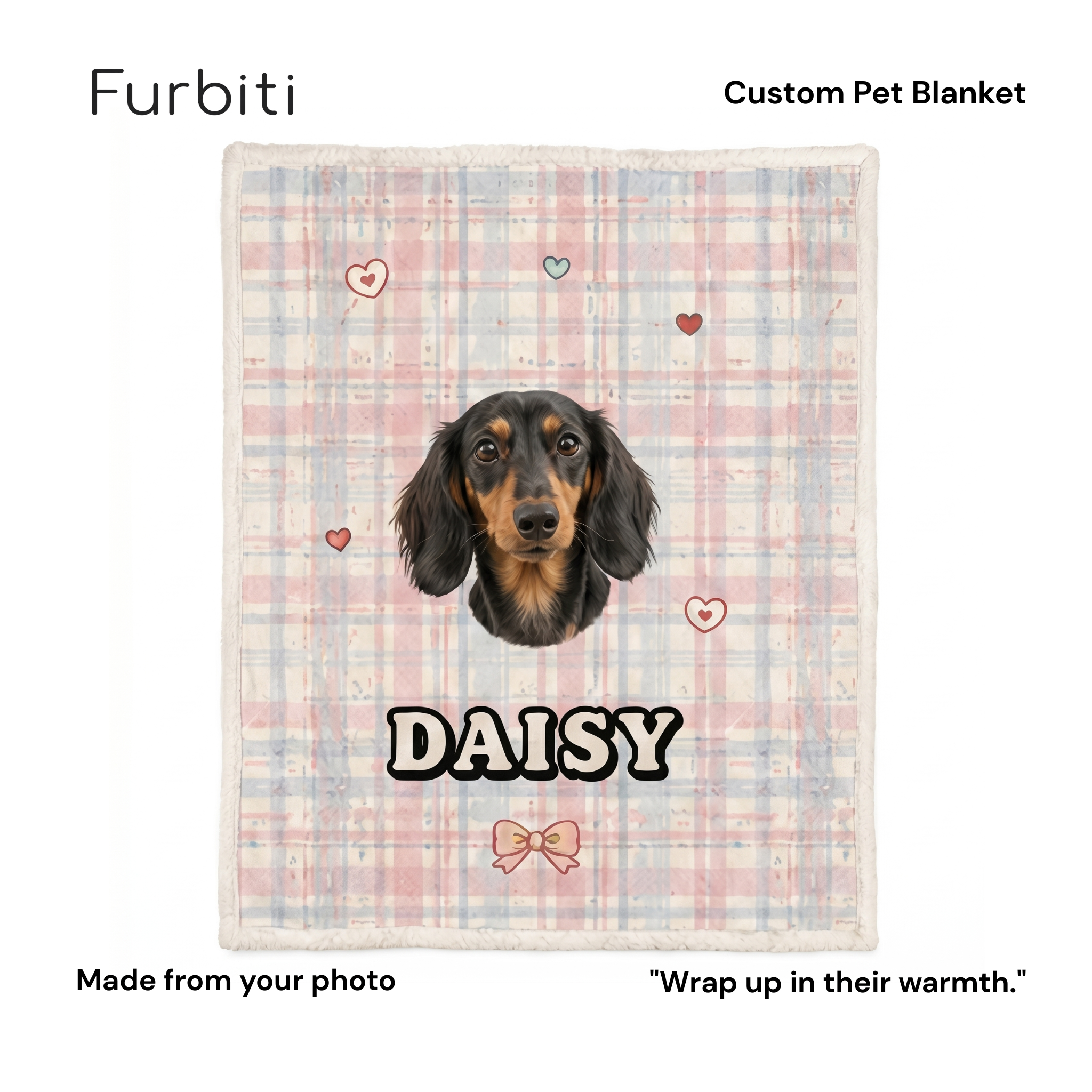 Furbiti custom pet blanket soft grid pattern personalised from pet photo