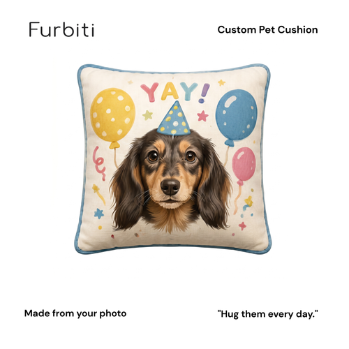 Furbiti custom pet cushion birthday boy design made from pet photo