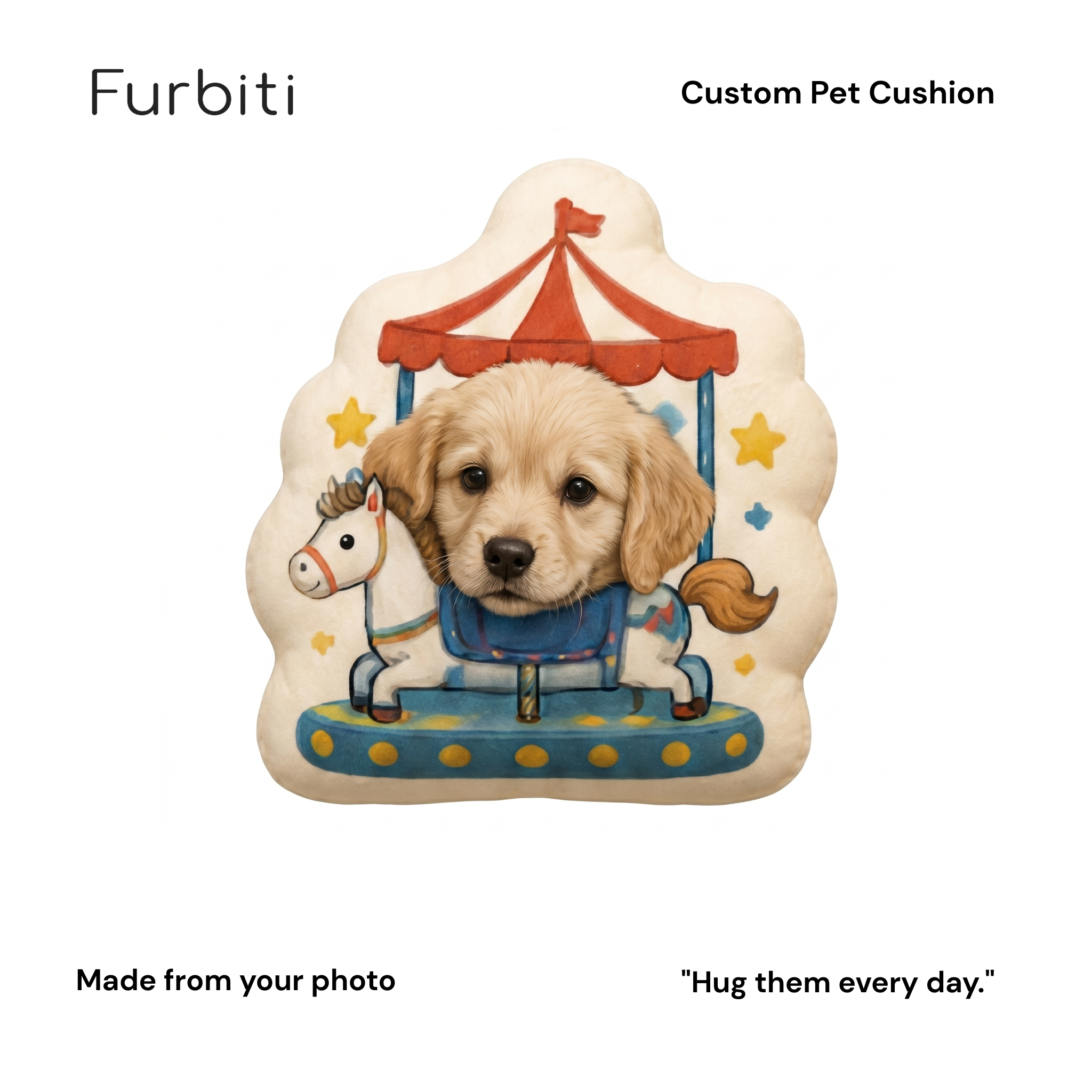 Furbiti custom pet cushion carousel design made from pet photo UK