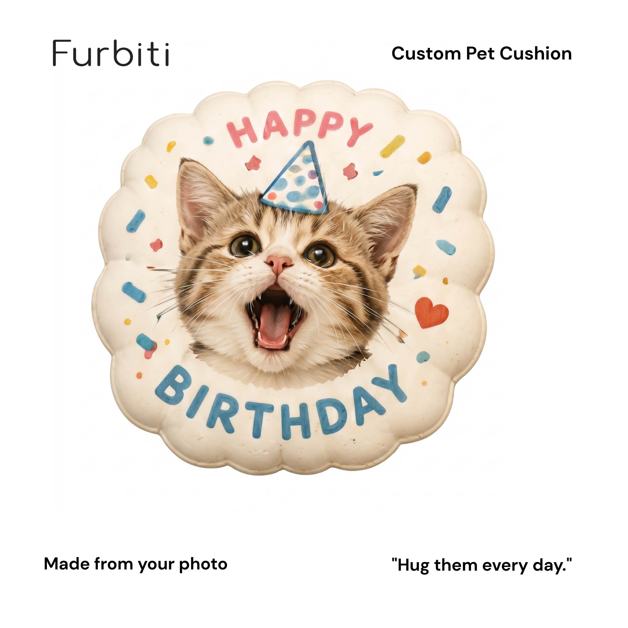 Furbiti custom pet cushion cookie birthday design made from pet photo