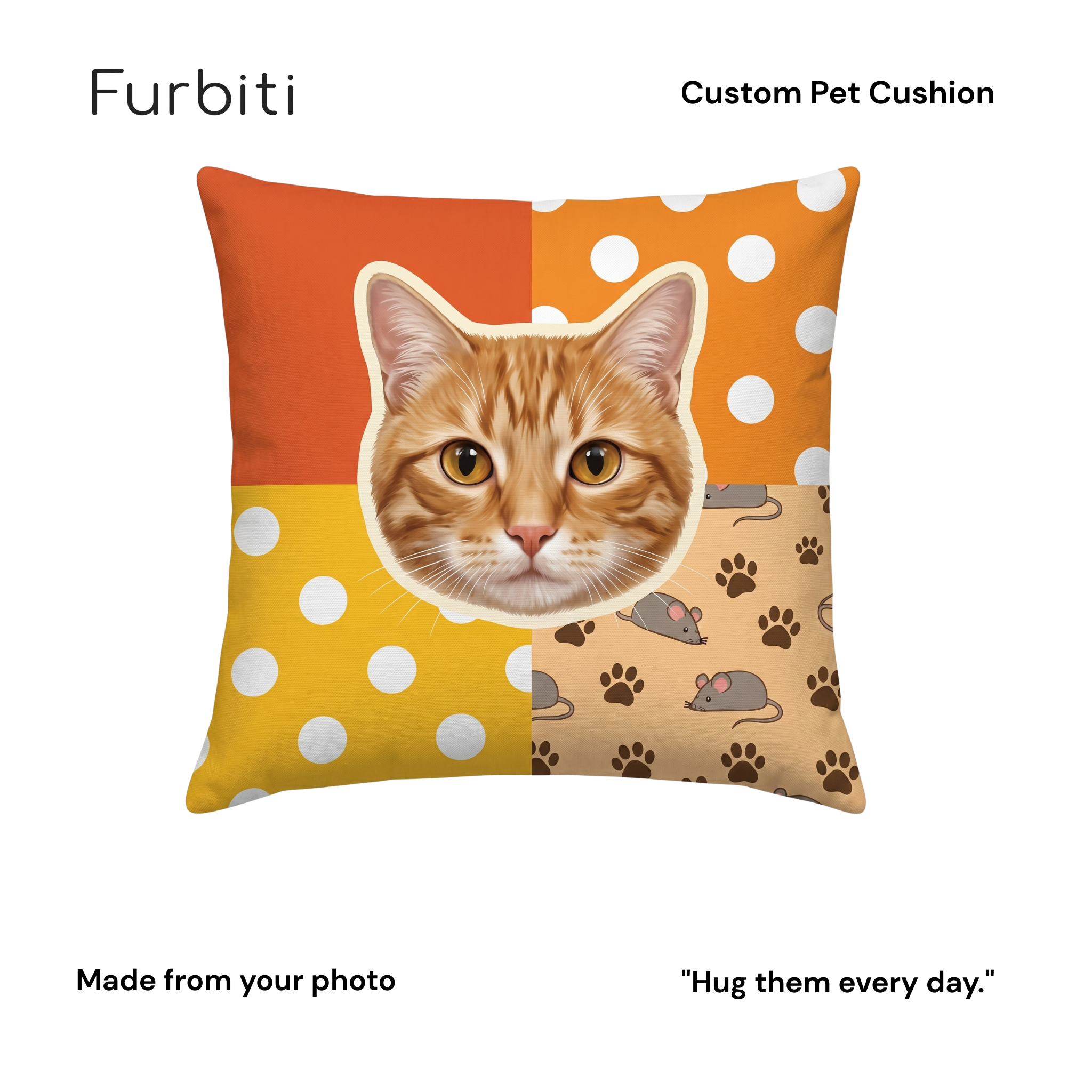 Furbiti custom pet cushion dot dot cat design made from pet photo