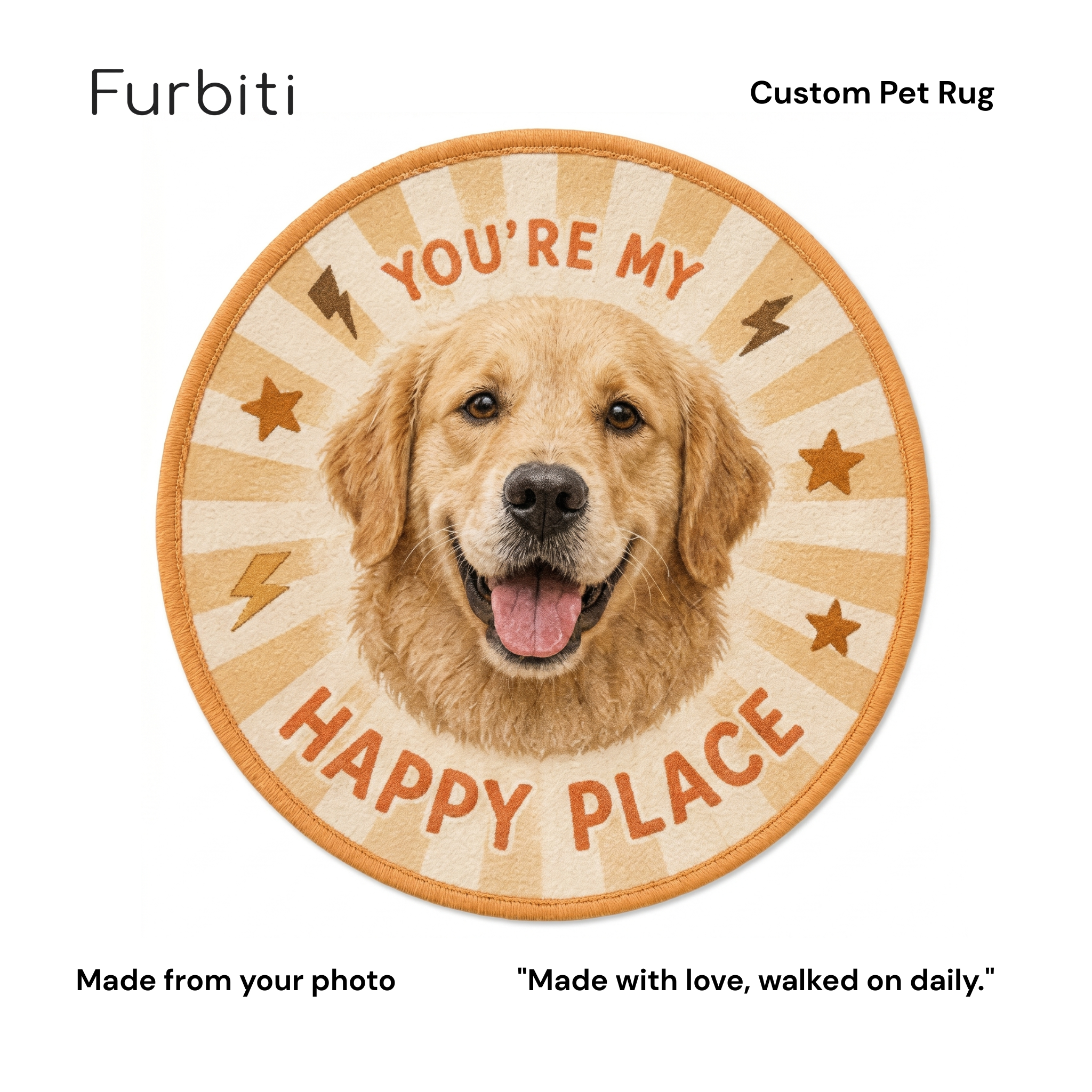 Furbiti custom round pet rug happy place design made from pet photo