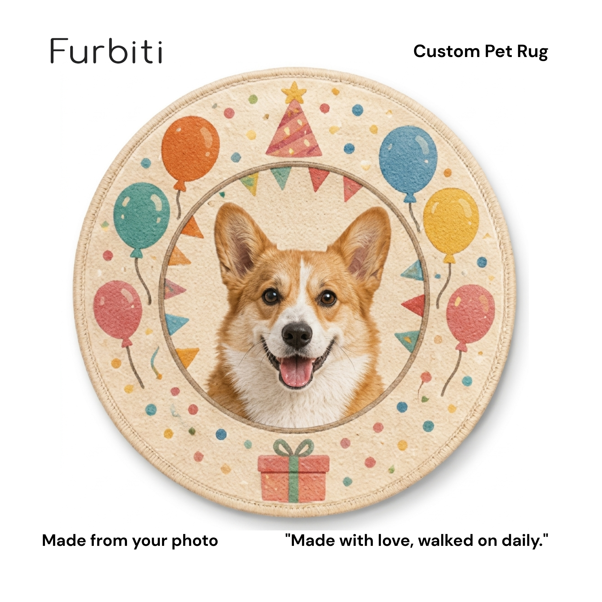 Furbiti custom round pet rug party time design made from pet photo