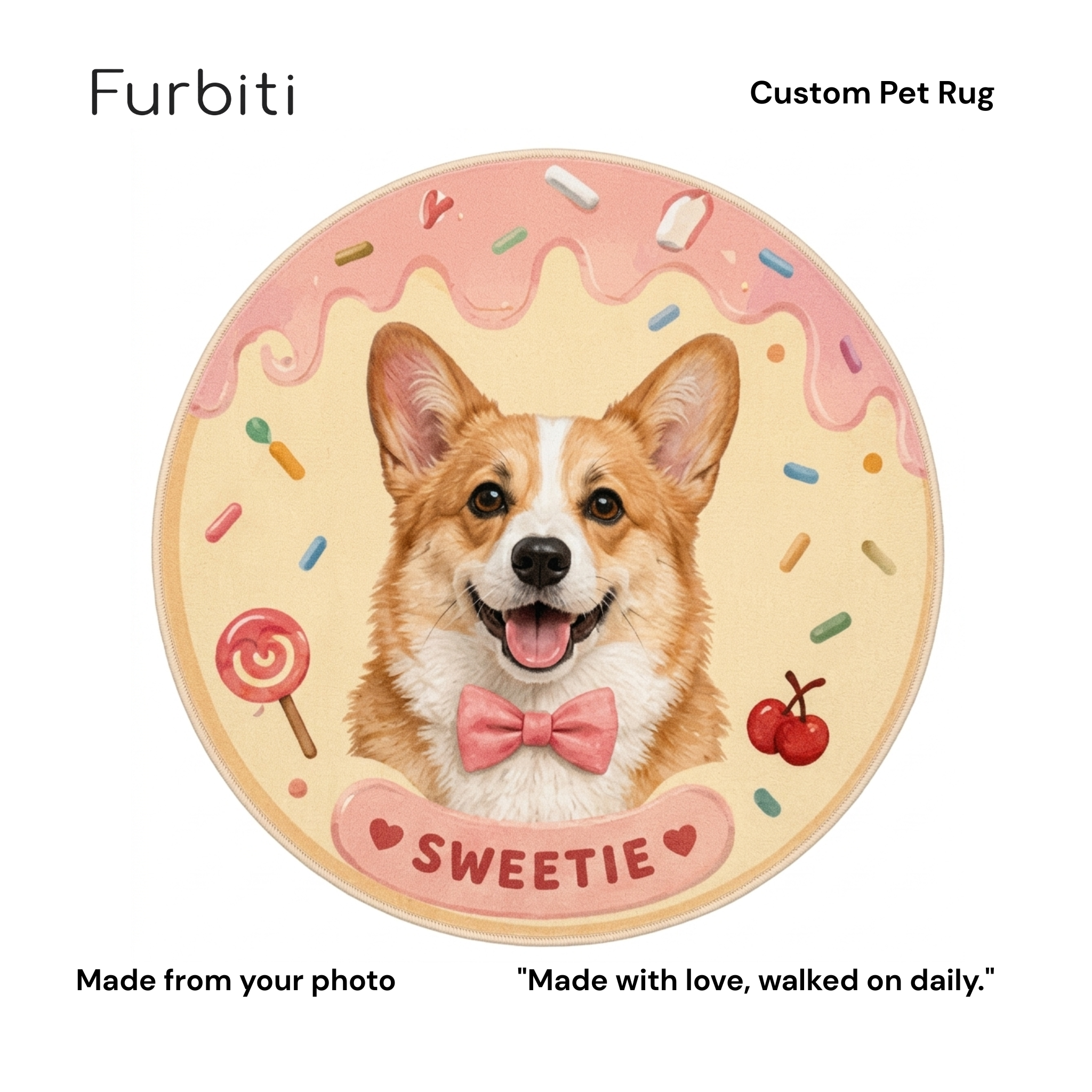 Furbiti custom shaped pet rug sweetie style made from pet photo UK