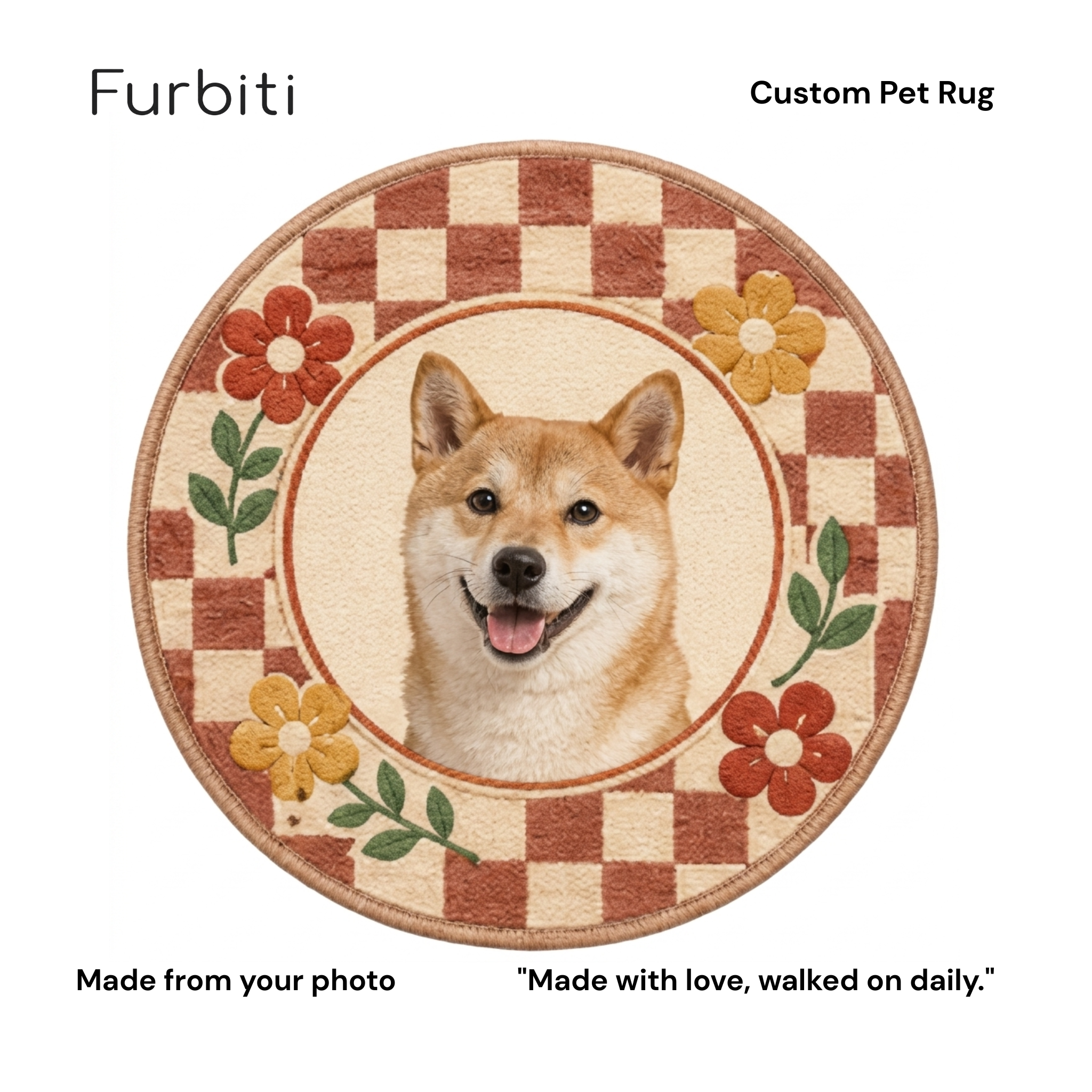 Furbiti custom round pet rug vintage bloom floral design personalised
