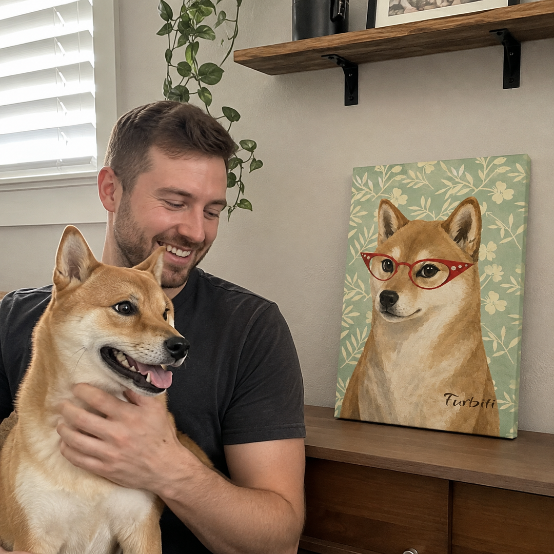 Green Floral Cat Pet Canvas Portrait Artwork Detail
