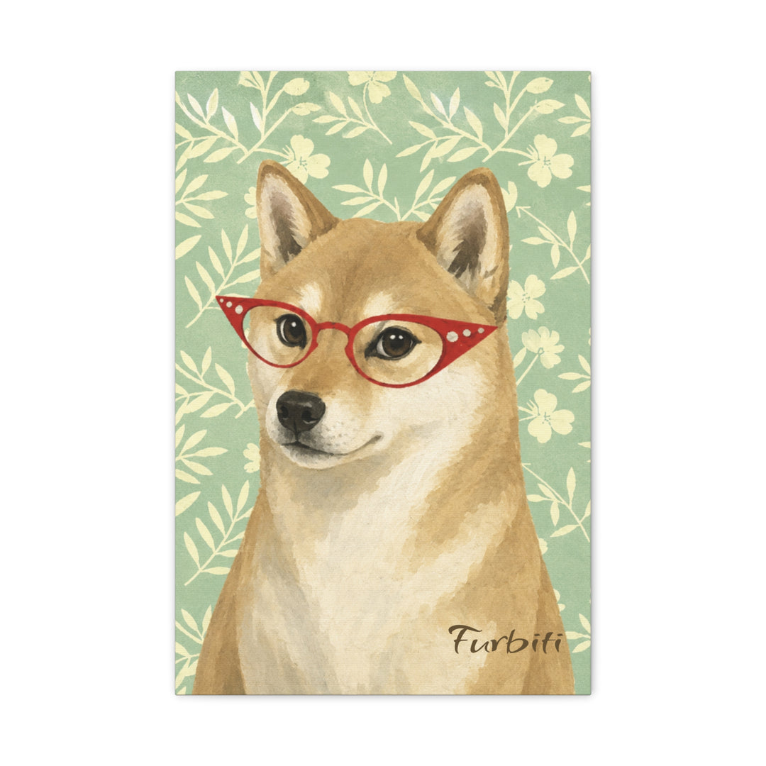 Green Floral Cat Pet Canvas Portrait Displayed With Pet Owner
