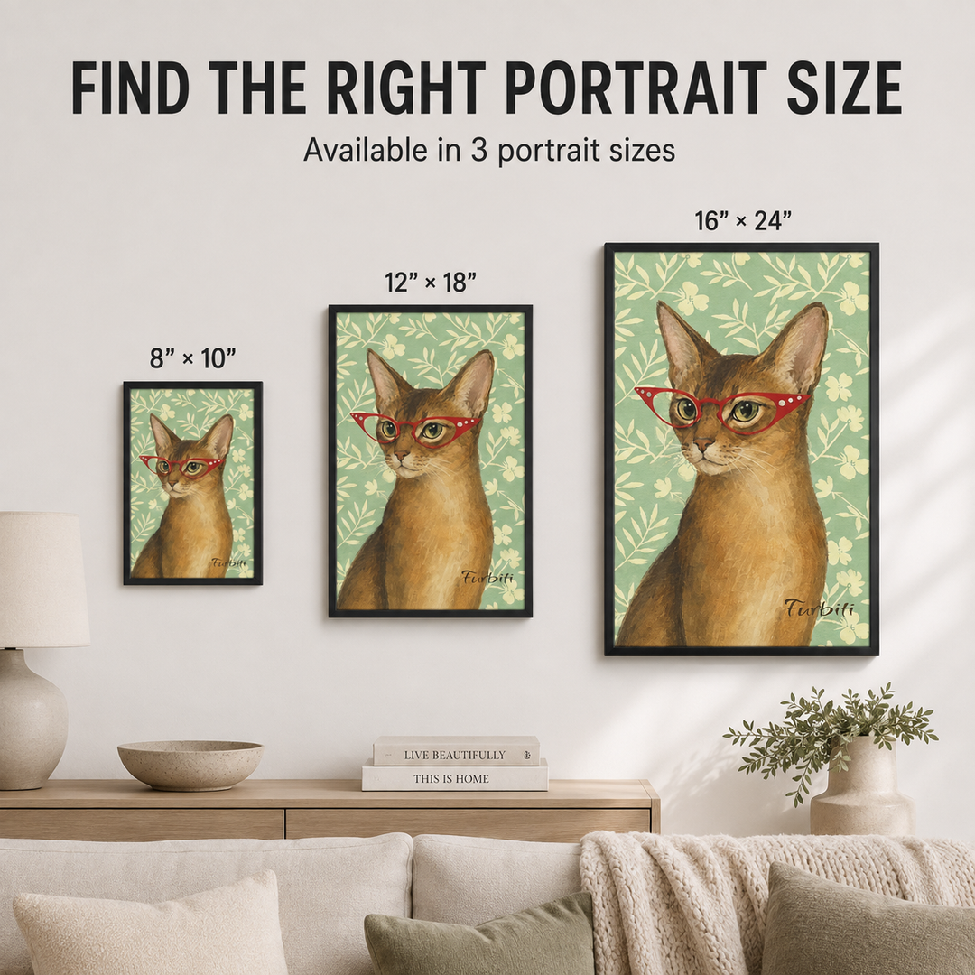 Green Floral Cat Pet Canvas Portrait Size Guide