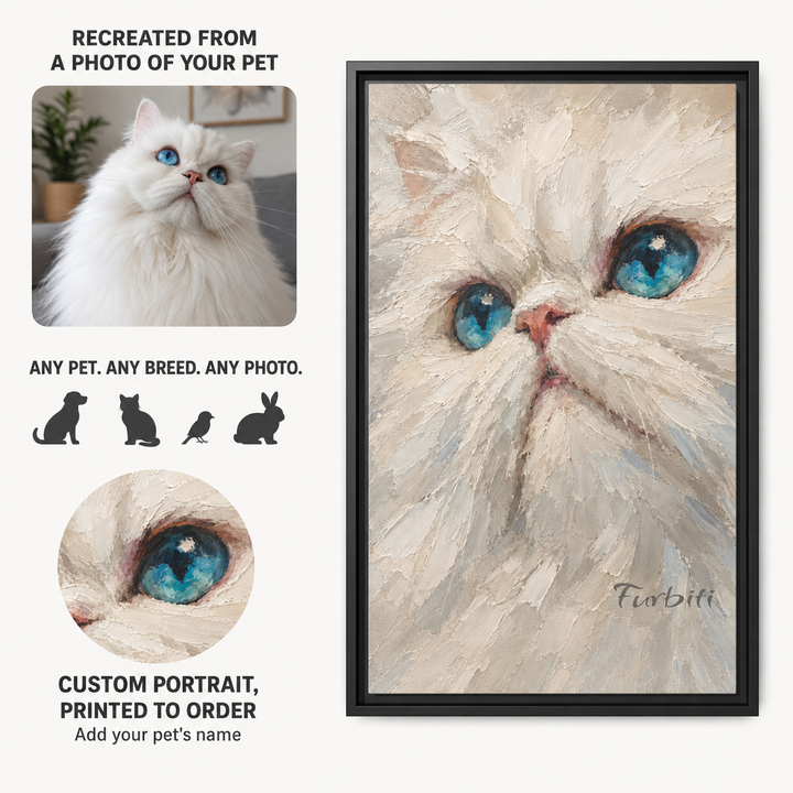 How It Works Blue Eyed Cat Custom Pet Canvas Portrait From Photo