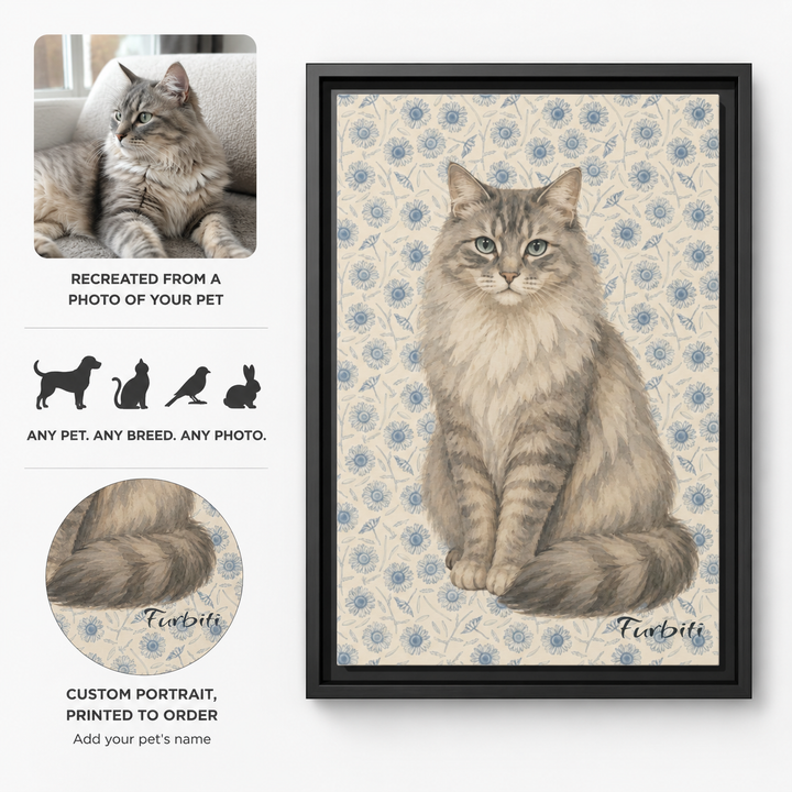 How It Works Blue Floral Custom Pet Canvas Portrait From Photo