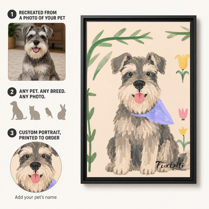 How It Works Botanical Schnauzer Custom Pet Canvas Portrait From Photo